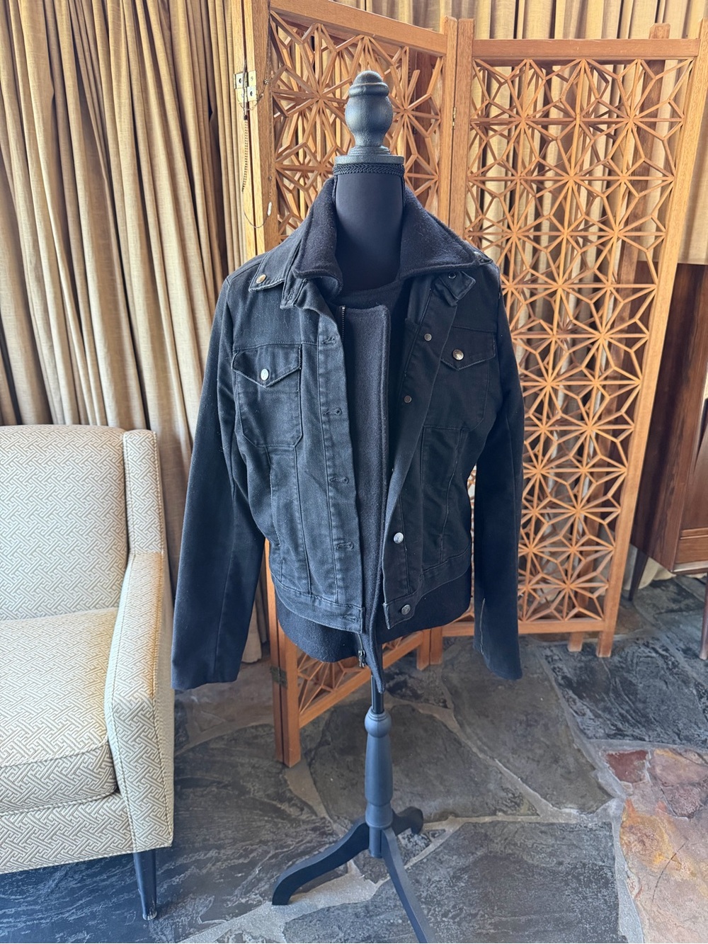 Current Elliot moto style jacket jBlack Denim Jacket with black wool Lining